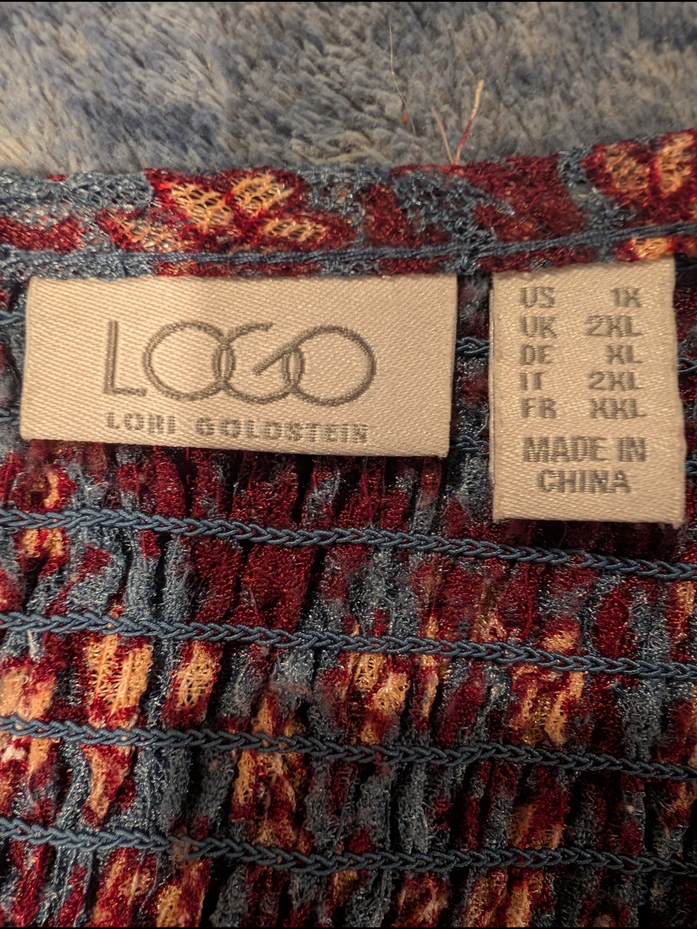 LOGO by Lori Goldstein 1X Blue and Burgundy Floral Tunic Top - Picture 3 of 10